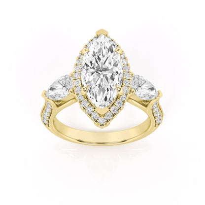 3CTW Marquise Lab-Grown Diamond Prong Three Stone Halo Engagement Ring 55 Stones
