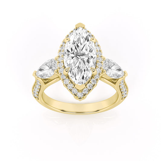 3CTW Marquise Lab-Grown Diamond Prong Three Stone Halo Engagement Ring 55 Stones