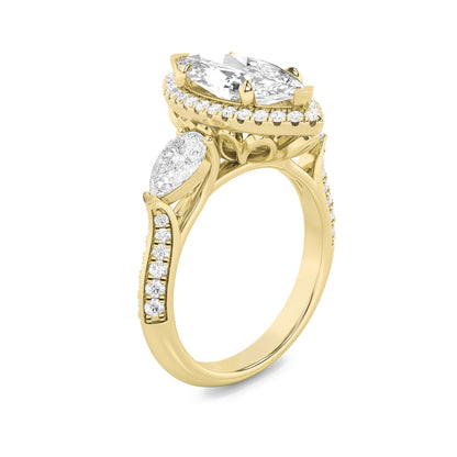 3CTW Marquise Lab-Grown Diamond Prong Three Stone Halo Engagement Ring 55 Stones