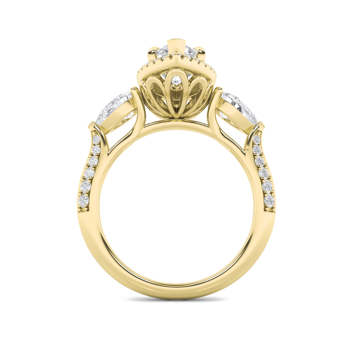 3CTW Marquise Lab-Grown Diamond Prong Three Stone Halo Engagement Ring 55 Stones