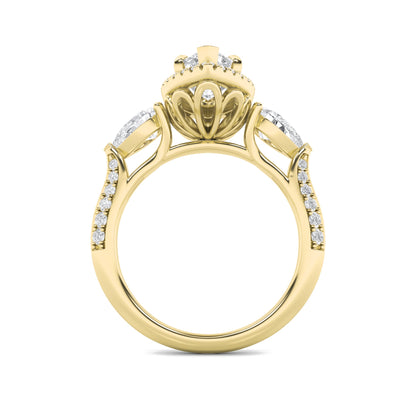 3CTW Marquise Lab-Grown Diamond Prong Three Stone Halo Engagement Ring 55 Stones