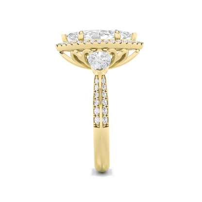 3CTW Marquise Lab-Grown Diamond Prong Three Stone Halo Engagement Ring 55 Stones
