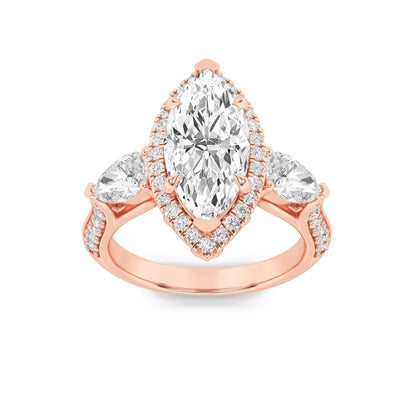 3CTW Marquise Lab-Grown Diamond Prong Three Stone Halo Engagement Ring 55 Stones
