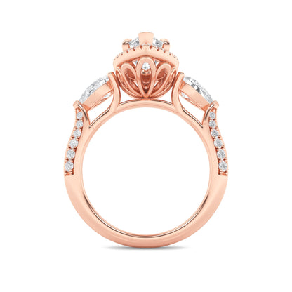 3CTW Marquise Lab-Grown Diamond Prong Three Stone Halo Engagement Ring 55 Stones