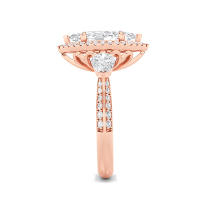 3CTW Marquise Lab-Grown Diamond Prong Three Stone Halo Engagement Ring 55 Stones