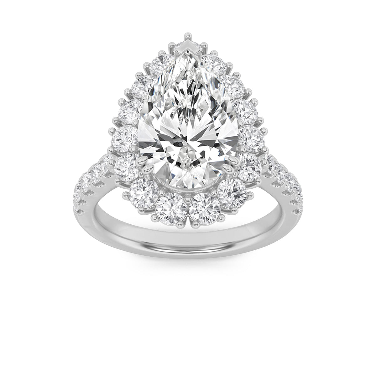 4CTW Pear Lab-Grown Diamond Prong Bold Classic Engagement Ring 28 Stones