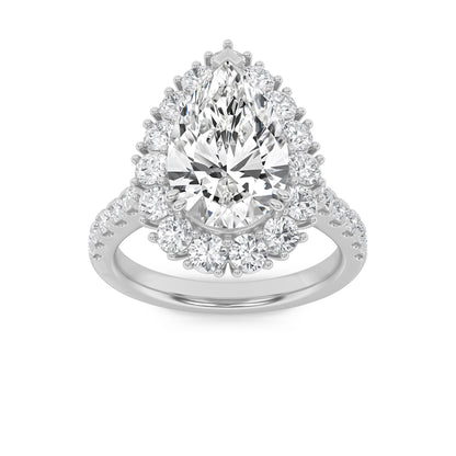 4CTW Pear Lab-Grown Diamond Prong Bold Classic Engagement Ring 28 Stones