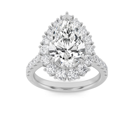 4CTW Pear Lab-Grown Diamond Prong Bold Classic Engagement Ring 28 Stones