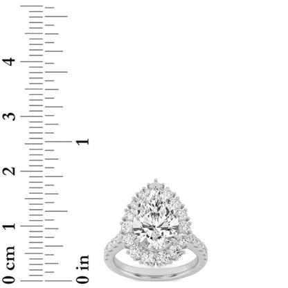 4CTW Pear Lab-Grown Diamond Prong Bold Classic Engagement Ring 28 Stones