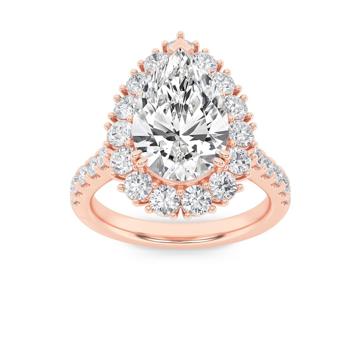 4CTW Pear Lab-Grown Diamond Prong Bold Classic Engagement Ring 28 Stones