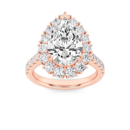 4CTW Pear Lab-Grown Diamond Prong Bold Classic Engagement Ring 28 Stones