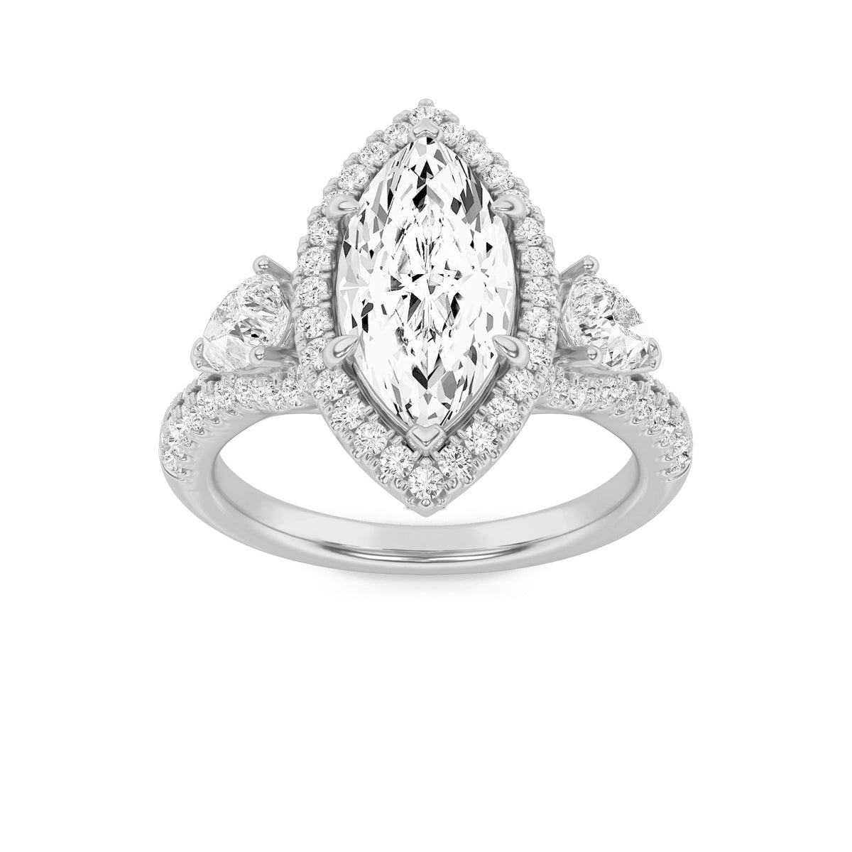3CTW Marquise Lab-Grown Diamond Prong Three Stone Bold Accented Engagement Ring 95 Stones