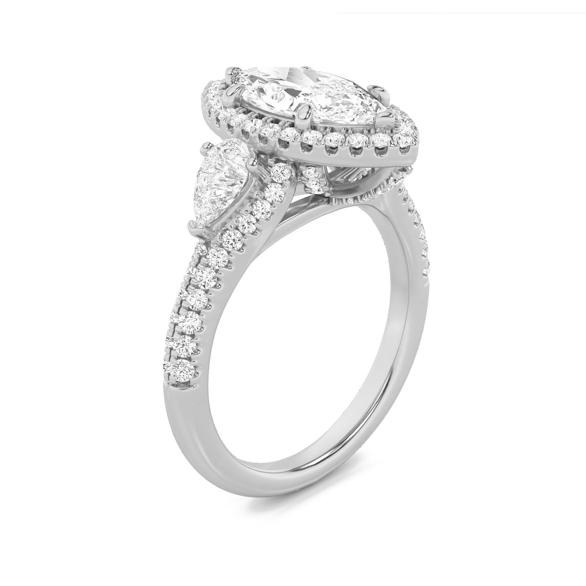 3CTW Marquise Lab-Grown Diamond Prong Three Stone Bold Accented Engagement Ring 95 Stones