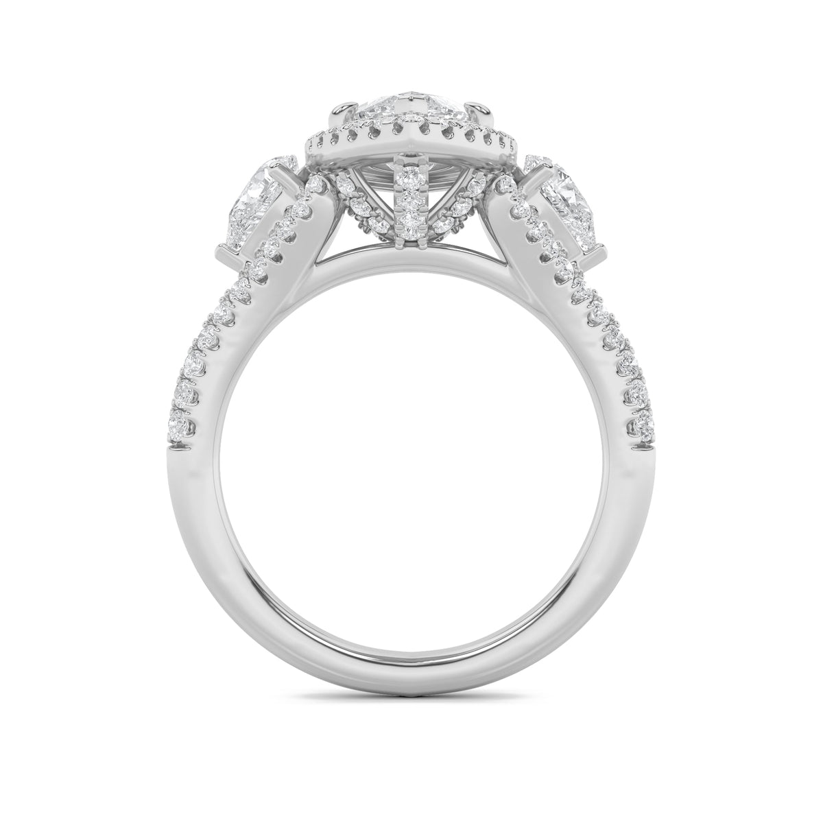 3CTW Marquise Lab-Grown Diamond Prong Three Stone Bold Accented Engagement Ring 95 Stones