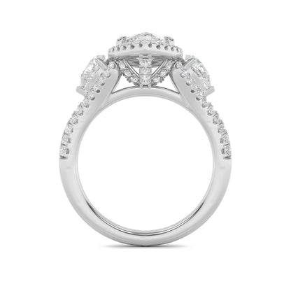 3CTW Marquise Lab-Grown Diamond Prong Three Stone Bold Accented Engagement Ring 95 Stones