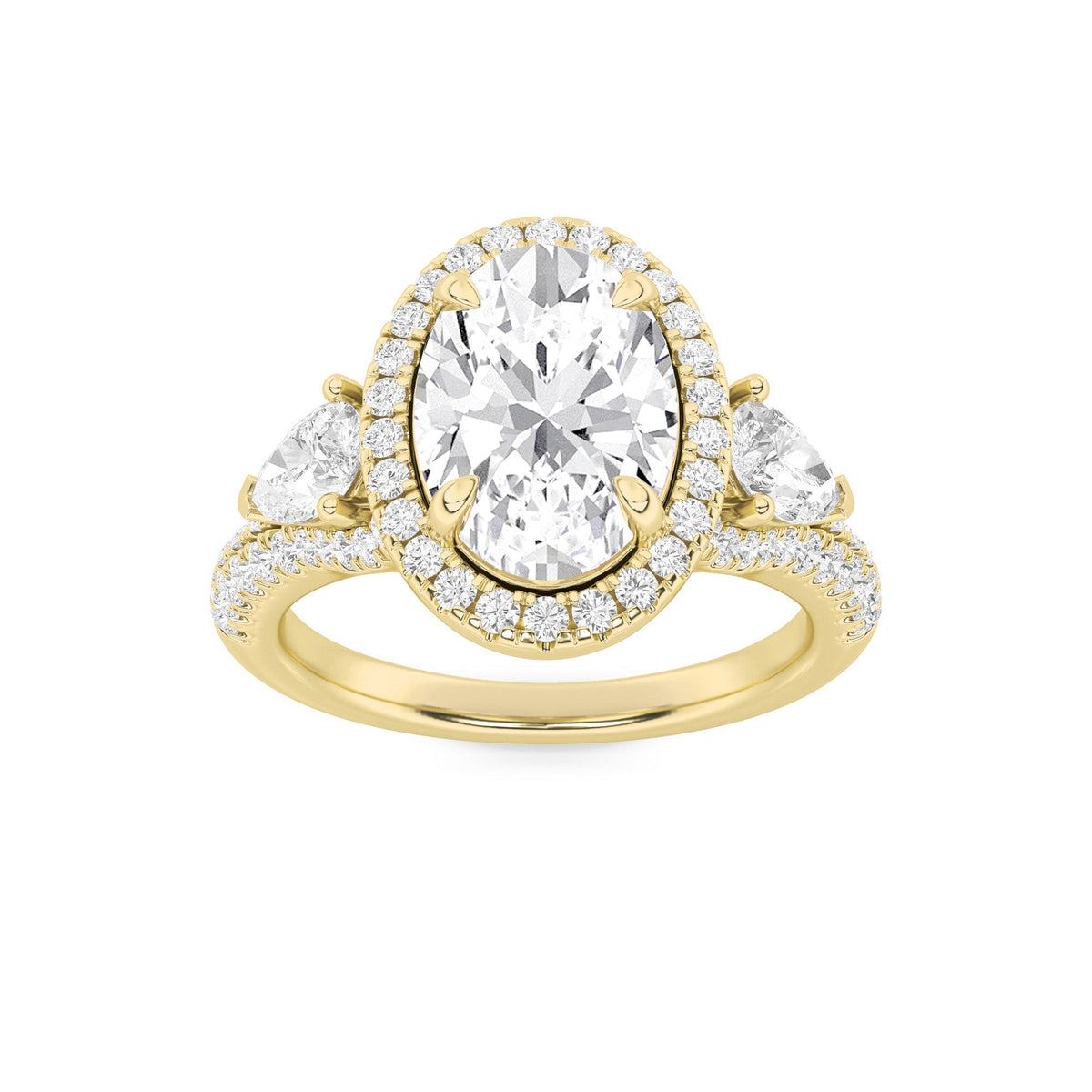 3CTW Oval Lab-Grown Diamond Prong Three Stone Bold Accented Engagement Ring 91 Stones