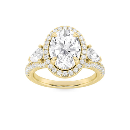 3CTW Oval Lab-Grown Diamond Prong Three Stone Bold Accented Engagement Ring 91 Stones