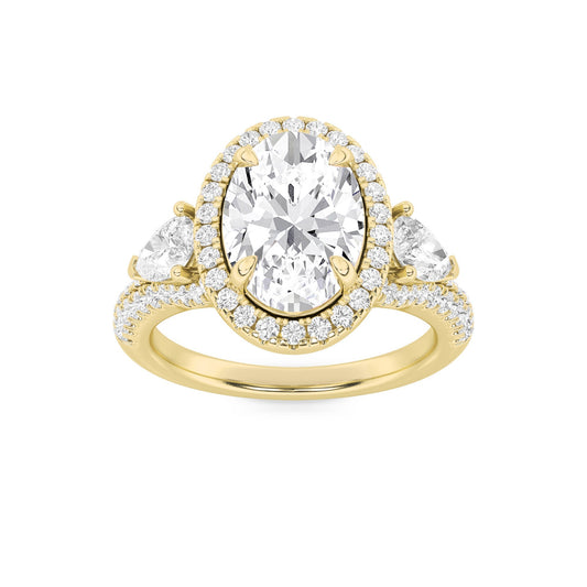 3CTW Oval Lab-Grown Diamond Prong Three Stone Bold Accented Engagement Ring 91 Stones