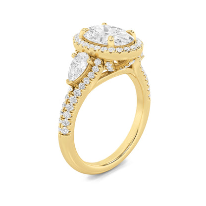 3CTW Oval Lab-Grown Diamond Prong Three Stone Bold Accented Engagement Ring 91 Stones