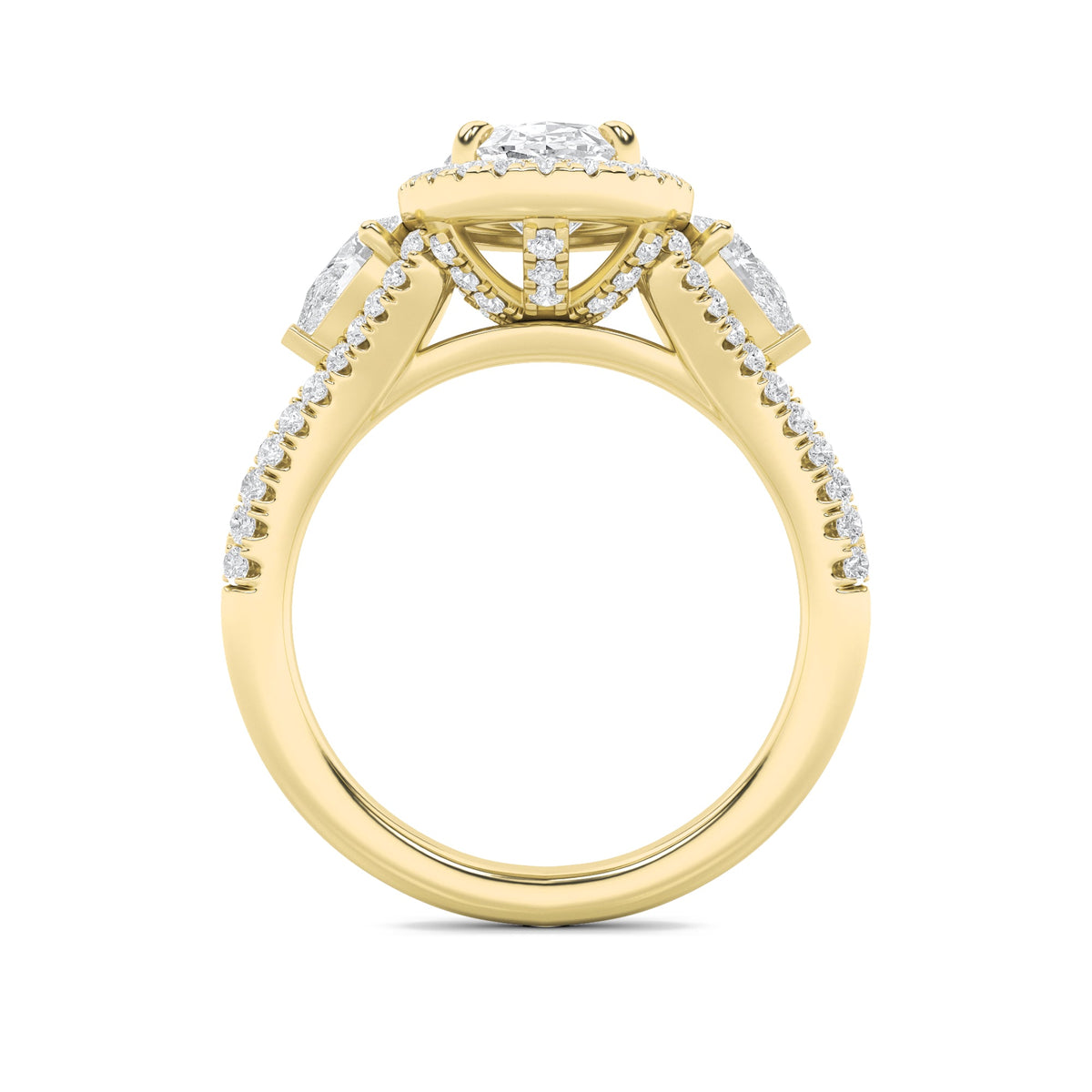 3CTW Oval Lab-Grown Diamond Prong Three Stone Bold Accented Engagement Ring 91 Stones