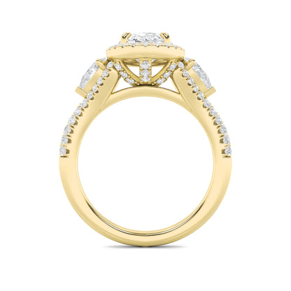 3CTW Oval Lab-Grown Diamond Prong Three Stone Bold Accented Engagement Ring 91 Stones