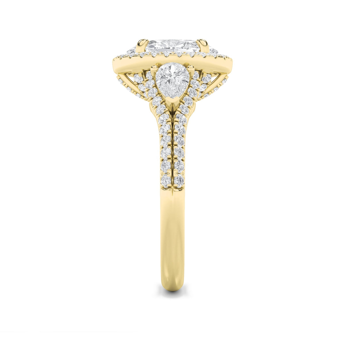 3CTW Oval Lab-Grown Diamond Prong Three Stone Bold Accented Engagement Ring 91 Stones