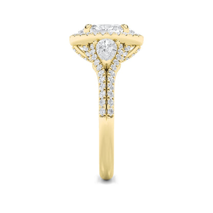 3CTW Oval Lab-Grown Diamond Prong Three Stone Bold Accented Engagement Ring 91 Stones