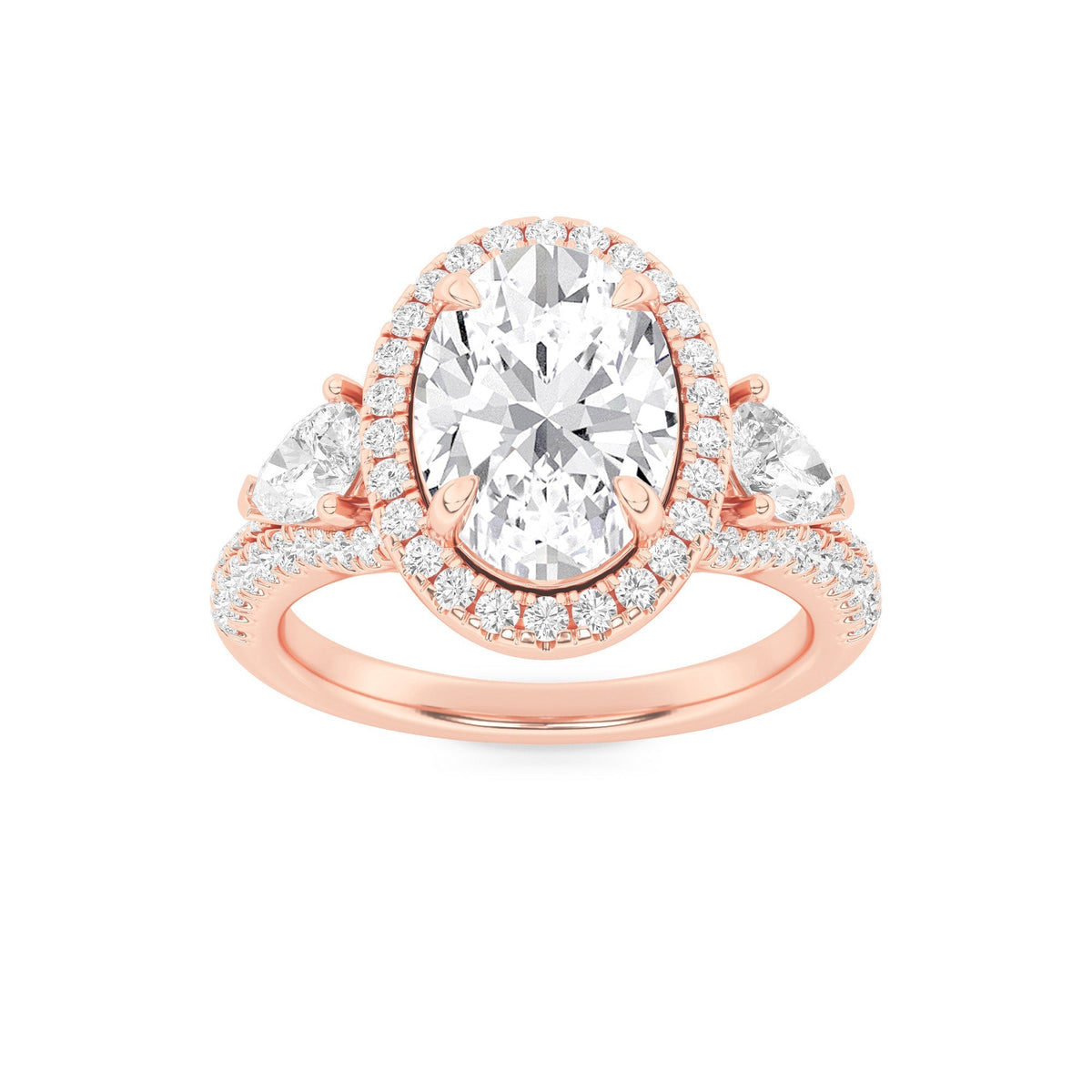 3CTW Oval Lab-Grown Diamond Prong Three Stone Bold Accented Engagement Ring 91 Stones