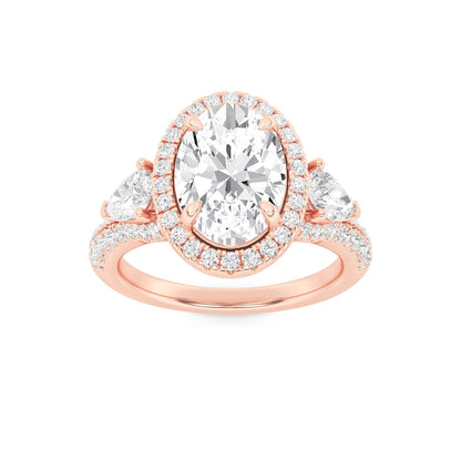 3CTW Oval Lab-Grown Diamond Prong Three Stone Bold Accented Engagement Ring 91 Stones