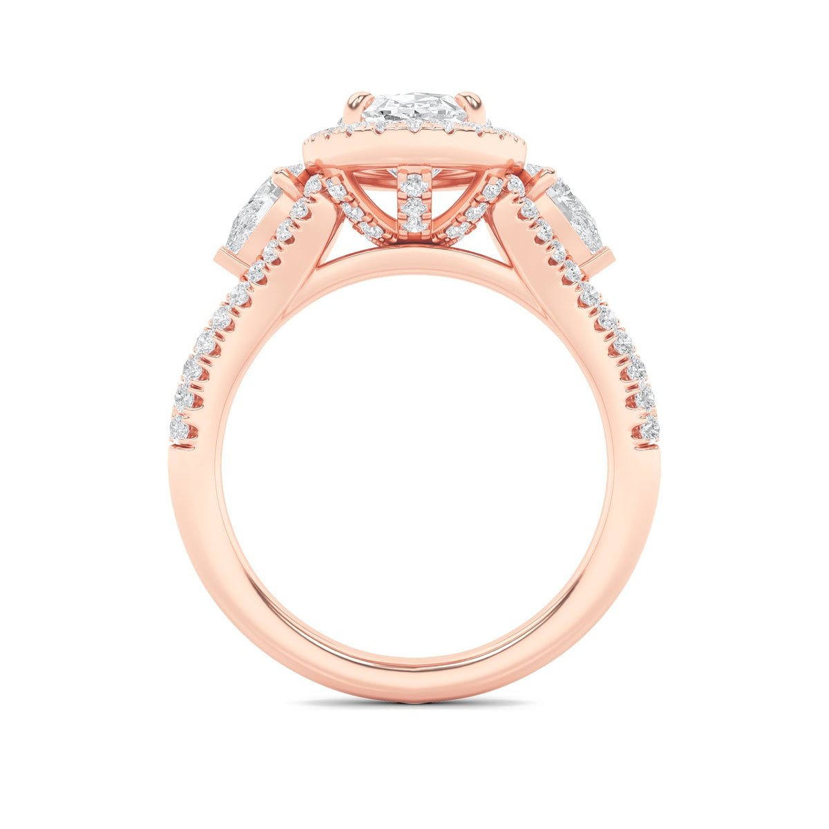 3CTW Oval Lab-Grown Diamond Prong Three Stone Bold Accented Engagement Ring 91 Stones