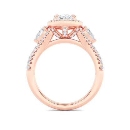 3CTW Oval Lab-Grown Diamond Prong Three Stone Bold Accented Engagement Ring 91 Stones