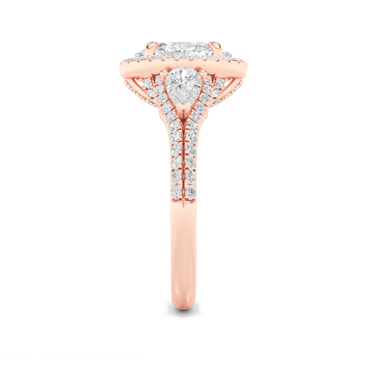 3CTW Oval Lab-Grown Diamond Prong Three Stone Bold Accented Engagement Ring 91 Stones