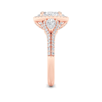 3CTW Oval Lab-Grown Diamond Prong Three Stone Bold Accented Engagement Ring 91 Stones