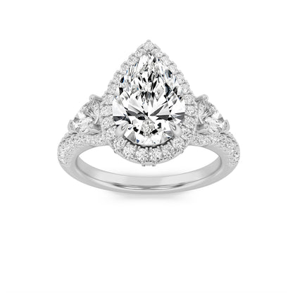 3CTW Pear Lab-Grown Diamond Prong Three Stone Bold Accented Engagement Ring 91 Stones