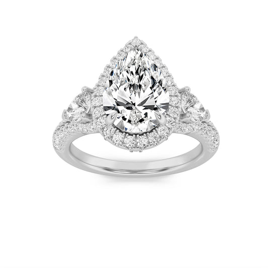3CTW Pear Lab-Grown Diamond Prong Three Stone Bold Accented Engagement Ring 91 Stones