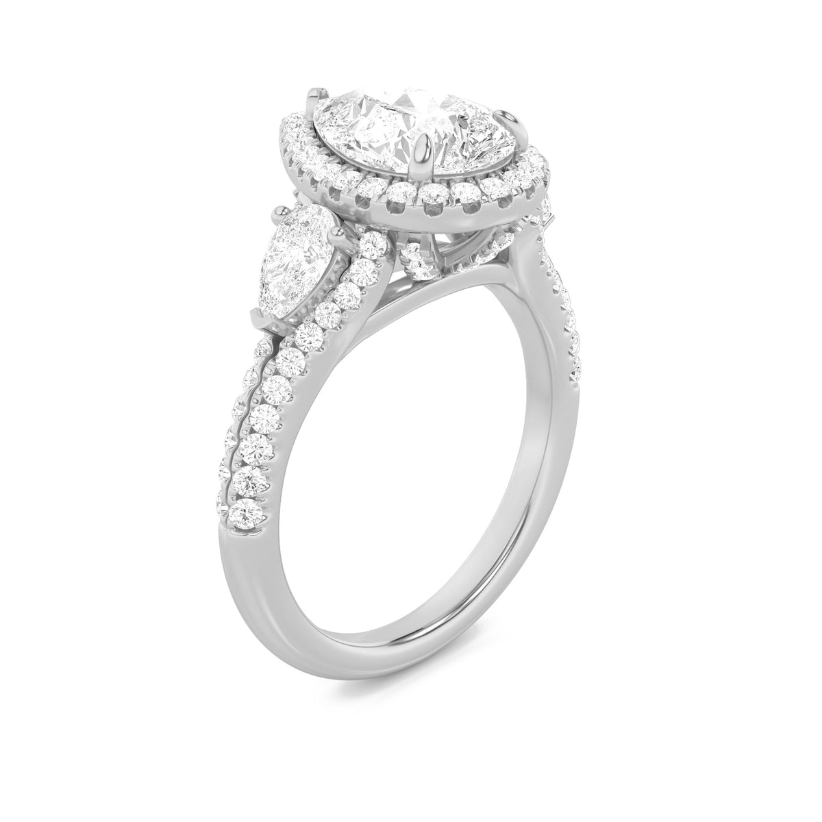 3CTW Pear Lab-Grown Diamond Prong Three Stone Bold Accented Engagement Ring 91 Stones