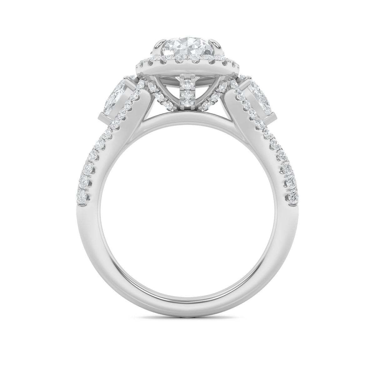 3CTW Pear Lab-Grown Diamond Prong Three Stone Bold Accented Engagement Ring 91 Stones
