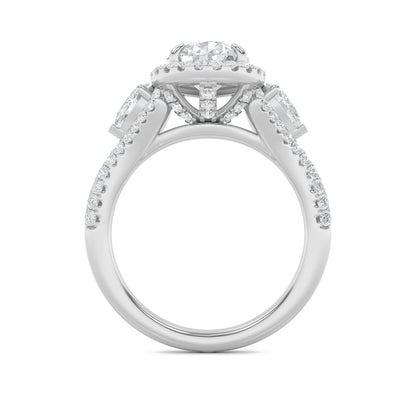 3CTW Pear Lab-Grown Diamond Prong Three Stone Bold Accented Engagement Ring 91 Stones