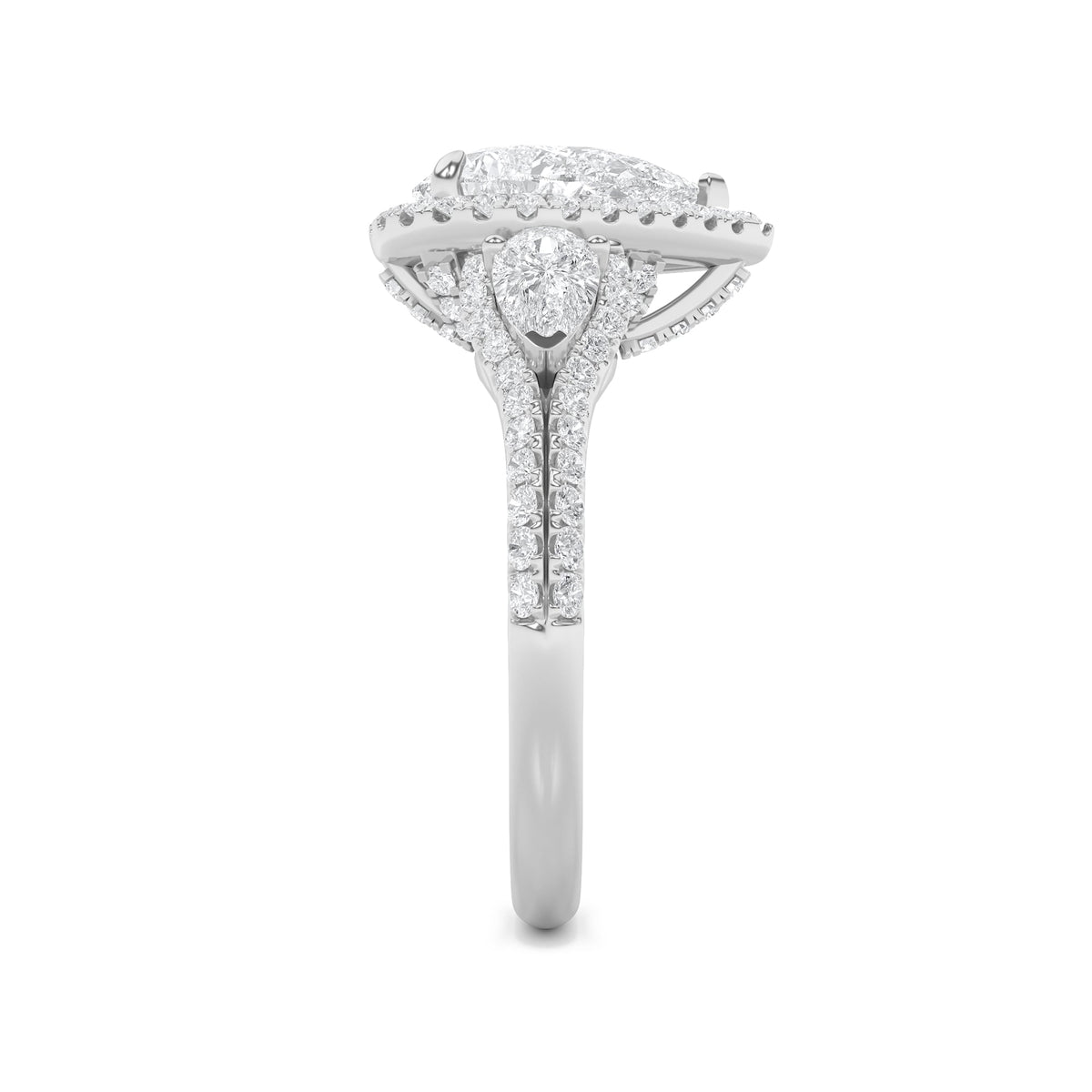 3CTW Pear Lab-Grown Diamond Prong Three Stone Bold Accented Engagement Ring 91 Stones