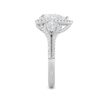 3CTW Pear Lab-Grown Diamond Prong Three Stone Bold Accented Engagement Ring 91 Stones