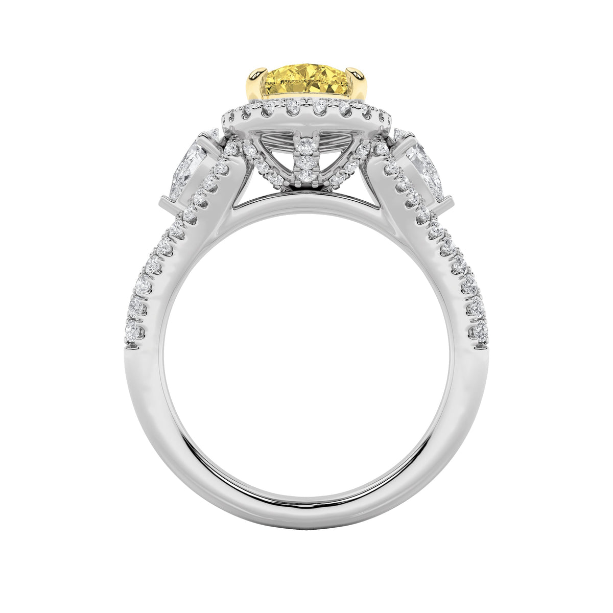 3CTW Pear Lab-Grown Diamond Prong Three Stone Bold Accented Engagement Ring 91 Stones