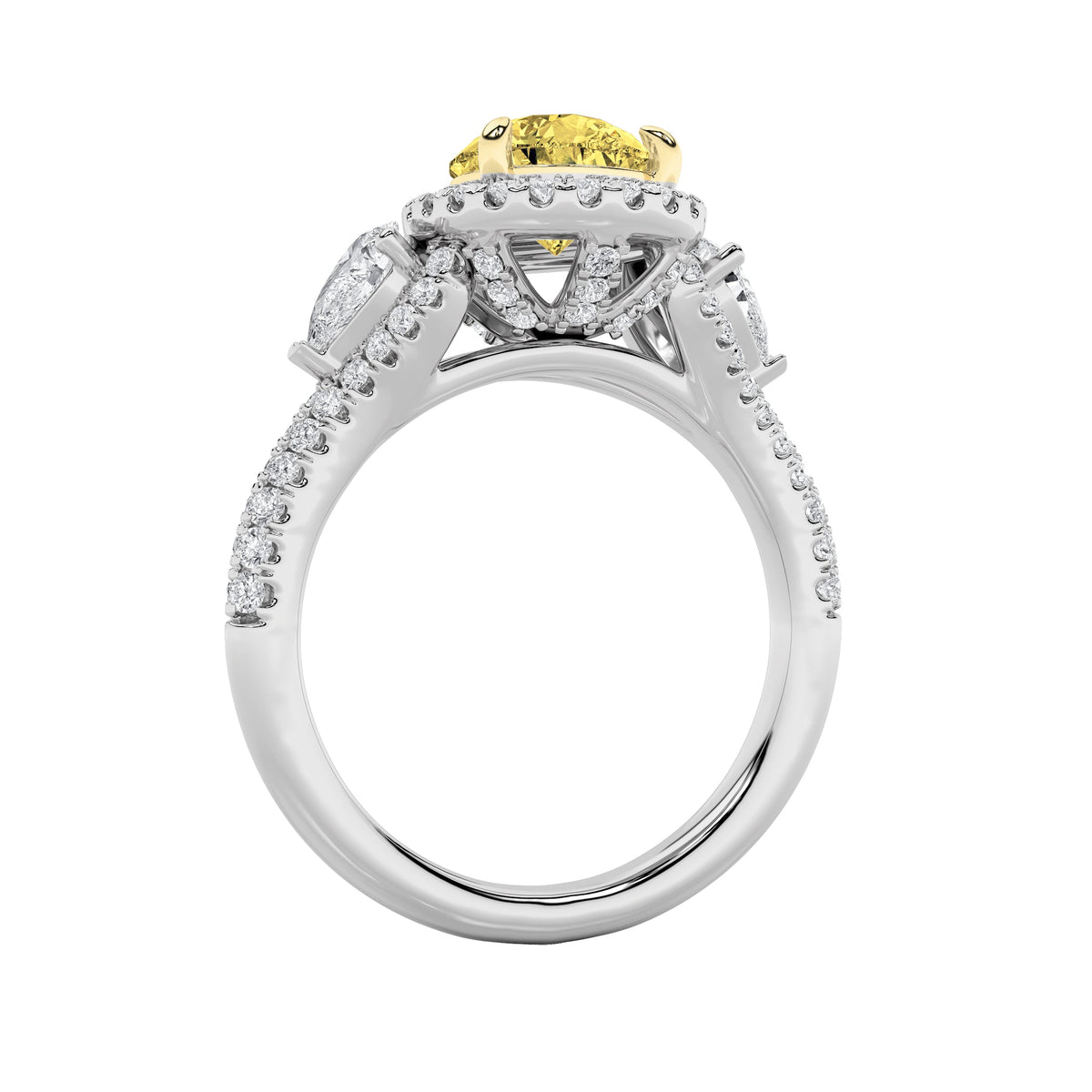 3CTW Pear Lab-Grown Diamond Prong Three Stone Bold Accented Engagement Ring 91 Stones