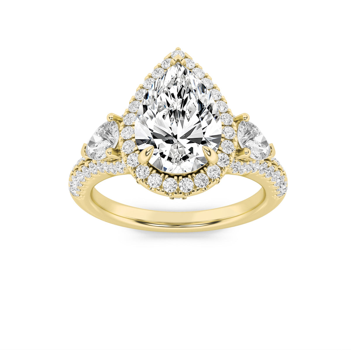 3CTW Pear Lab-Grown Diamond Prong Three Stone Bold Accented Engagement Ring 91 Stones