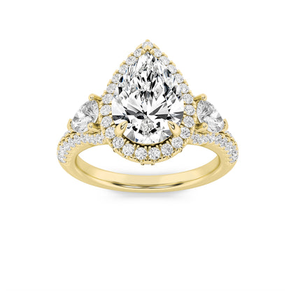 3CTW Pear Lab-Grown Diamond Prong Three Stone Bold Accented Engagement Ring 91 Stones