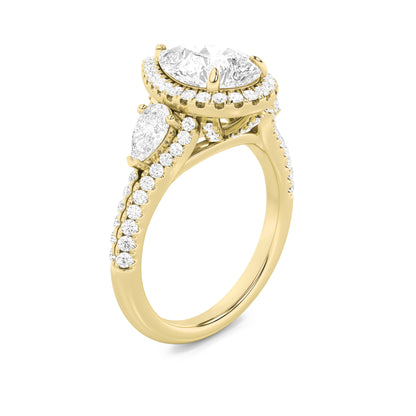 3CTW Pear Lab-Grown Diamond Prong Three Stone Bold Accented Engagement Ring 91 Stones