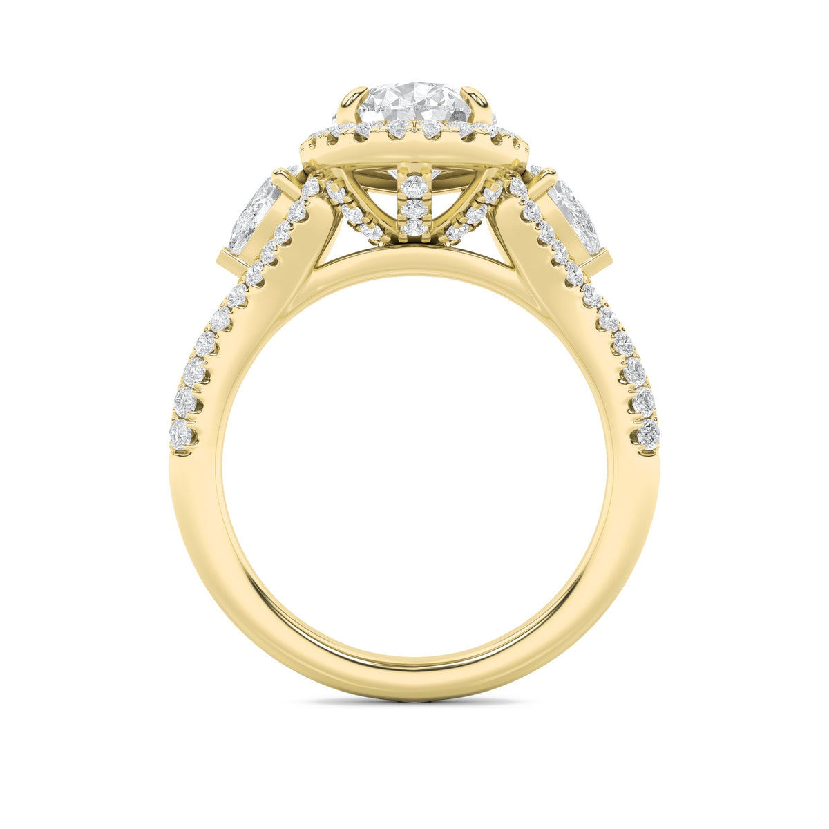 3CTW Pear Lab-Grown Diamond Prong Three Stone Bold Accented Engagement Ring 91 Stones
