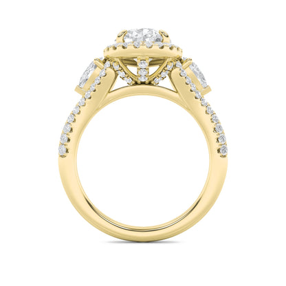 3CTW Pear Lab-Grown Diamond Prong Three Stone Bold Accented Engagement Ring 91 Stones