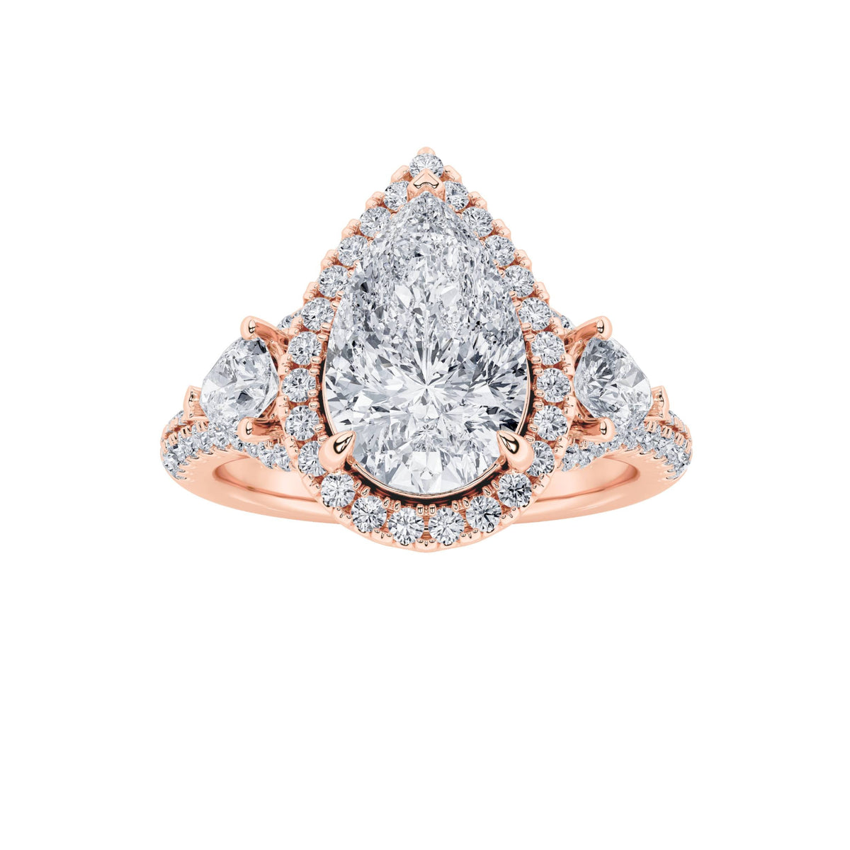 3CTW Pear Lab-Grown Diamond Prong Three Stone Bold Accented Engagement Ring 91 Stones