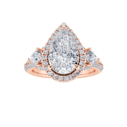 3CTW Pear Lab-Grown Diamond Prong Three Stone Bold Accented Engagement Ring 91 Stones
