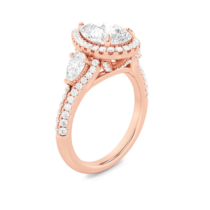 3CTW Pear Lab-Grown Diamond Prong Three Stone Bold Accented Engagement Ring 91 Stones
